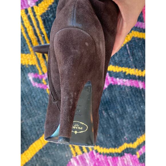 Prada Rich Brown Suede High Platform Boots Fall Essential Y2K ~ Sz 40 10 - Picture 4 of 7